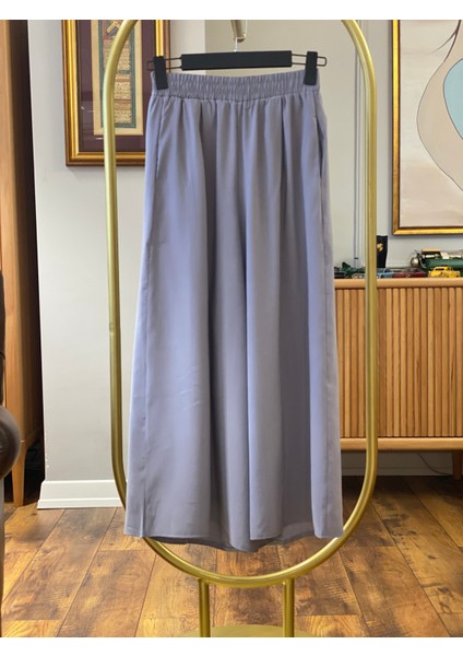 Beli Lastikli Geniş Paça Modal Etekli Pantolon 8809 - Gri
