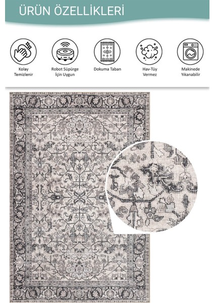 Stonart Eskitme Vintage Desenli Bej/gri Otantik Yıkanabilir Şönil Halı Al 458 fırsatları