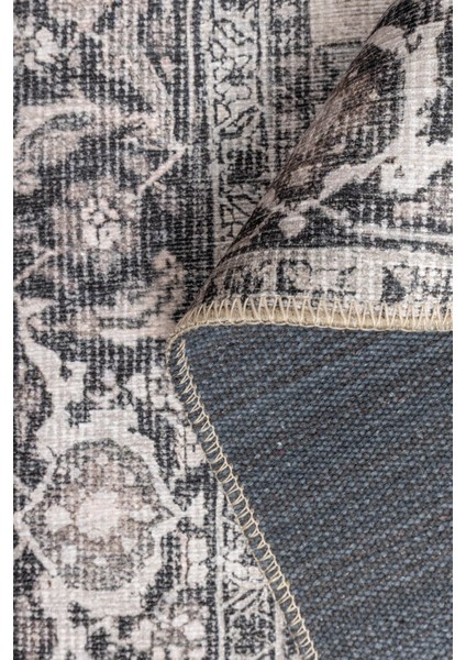 Stonart Eskitme Vintage Desenli Bej/gri Otantik Yıkanabilir Şönil Halı Al 458
