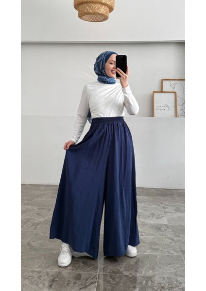 Beli Lastikli Geniş Paça Modal Etekli Pantolon 8809 - Lacivert
