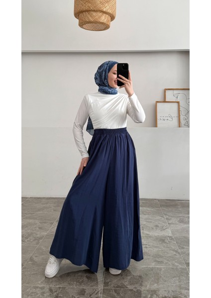 Beli Lastikli Geniş Paça Modal Etekli Pantolon 8809 - Lacivert