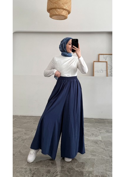 Beli Lastikli Geniş Paça Modal Etekli Pantolon 8809 - Lacivert
