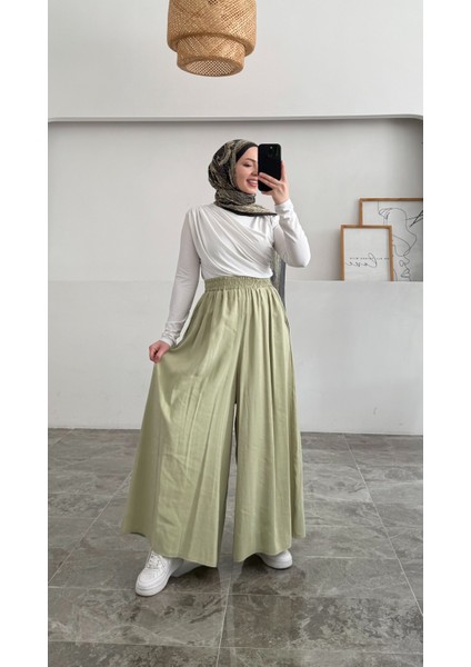 Beli Lastikli Geniş Paça Modal Etekli Pantolon 8809 - Su Yeşili fiyatları