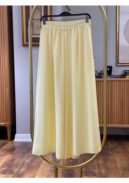 Beli Lastikli Geniş Kesim Kloş double Krep pantolon Etek 5187 - Sarı