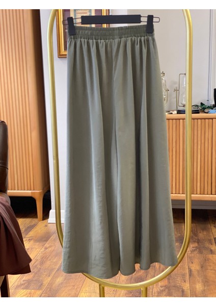 Beli Lastikli Geniş Paça Modal Etekli Pantolon 8809 - Haki