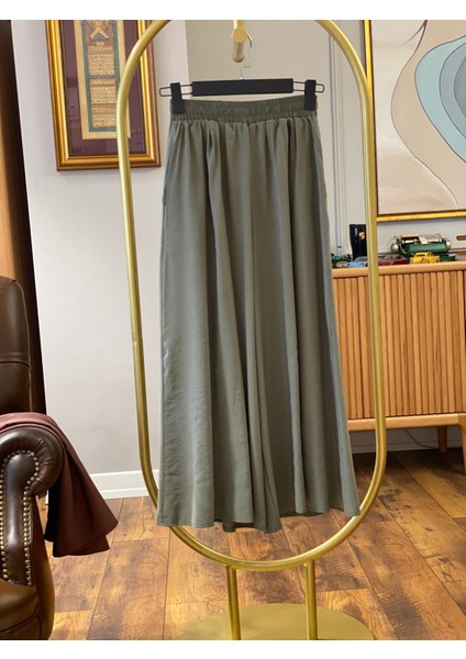 Beli Lastikli Geniş Paça Modal Etekli Pantolon 8809 - Haki