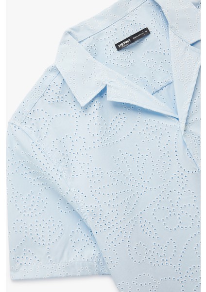 Pamuklu Regular Fit Devrik Yaka Çiçekli Kısa Kollu Gömlek modelleri