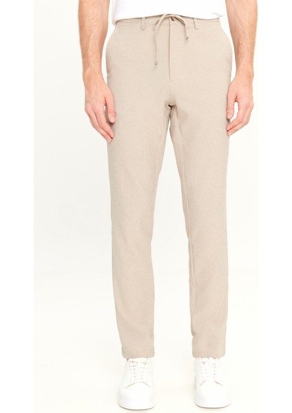 Slim Fit Dar Kesim Beli Bağlamalı Çizgili Yan Cepli Casual Jogger Pantolon