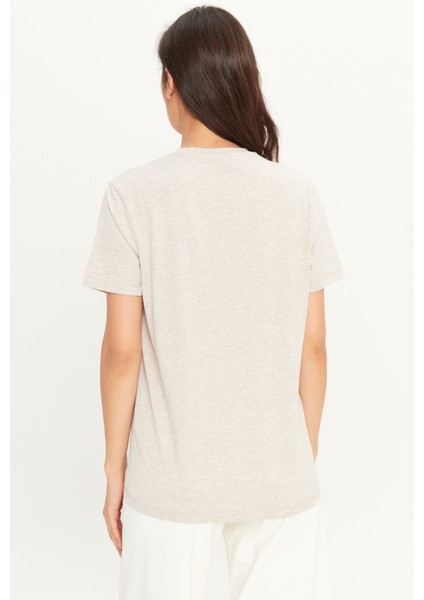 Erkek Bej Melanj Pamuklu Slim Fit Dar Kesim Bisiklet Yaka Tişört