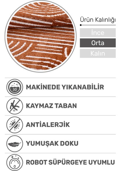 Revna Turuncu / Kiremit Yıkanabilir Halı – Kaydırmaz Taban, Pamuk Dokuma, Salon Mutfak Koridor Için Uygun