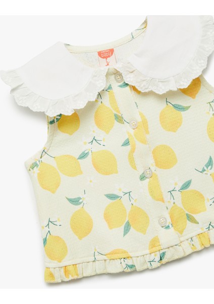 Limon Desenli Kolsuz Bebe Yaka Tişört