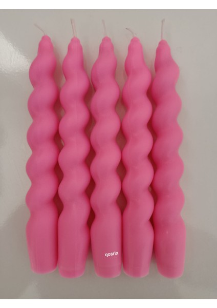 5'li Pudra Pembe Italyan Burgulu Şamdan Soya Mumu Doğal Kokulu Uzun Çubuk Konik Burgu Spiral Mum