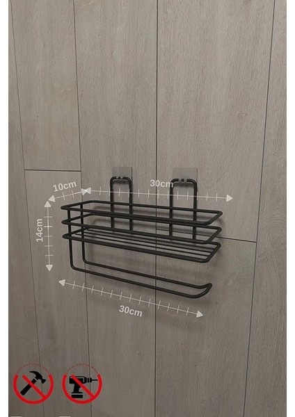 Yapışkanlı Raflı Kağıt Rulo Havluluk Peçetelik Havlu Kağıltlık Siyah Banyo Mutfak Düzenleyici Raf Banyo Düzenleyici Mutfak Rafı
