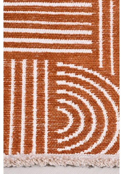 Revna Turuncu / Kiremit Yıkanabilir Halı – Kaydırmaz Taban, Pamuk Dokuma, Salon Mutfak Koridor Için Uygun