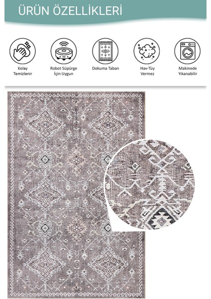 Stonart Eskitme Vintage Desenli Kahverengi Otantik Yıkanabilir Şönil Halı Al 463 fırsatları