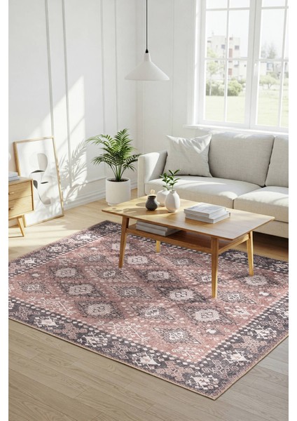 Stonart Eskitme Vintage Desenli Pudra Otantik Yıkanabilir Şönil Halı Al 465
