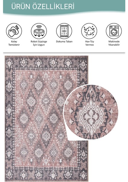 Stonart Eskitme Vintage Desenli Pudra Otantik Yıkanabilir Şönil Halı Al 465 fırsatları
