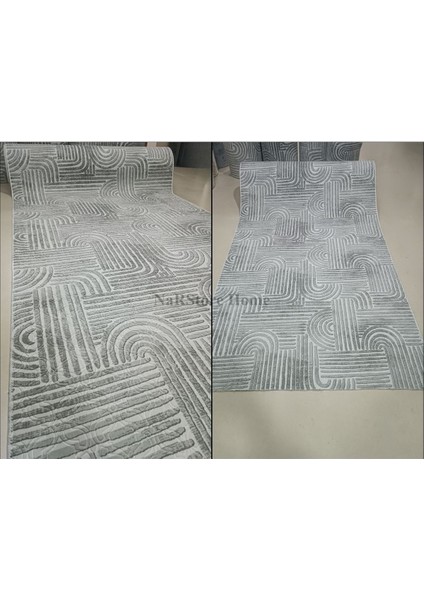 Elit Osso Gri Beyaz Kabartmalı Kaymaz Taban Yıkanabilir Kesme Yolluk Halı