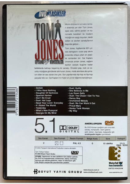 Tom Jones Efsane Konserler DVD (Orjnal Dönem Baskı Dvd)