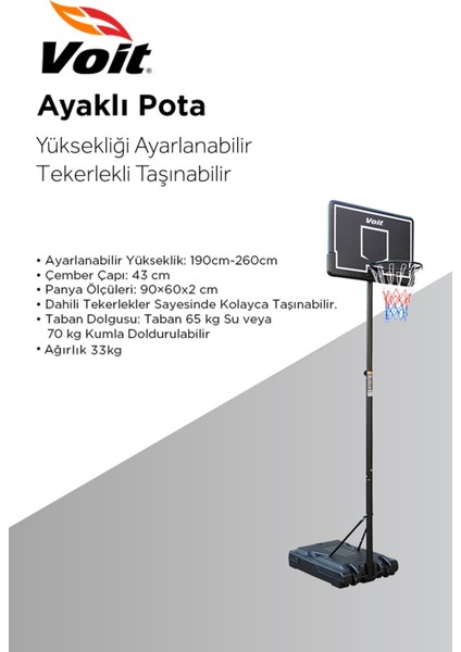 002E Ayaklı Basketbol Potası Yüksekliği Ayarlanabilir, Tekerlekli Taşınabilir
