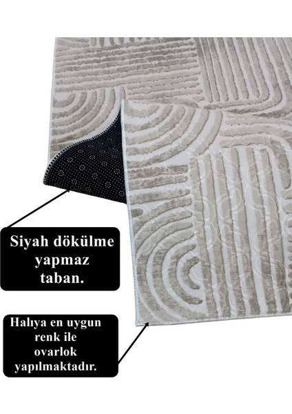 Elit Osso Krem Vizon Kabartmalı Kaymaz Taban Yıkanabilir Kesme Yolluk Halı