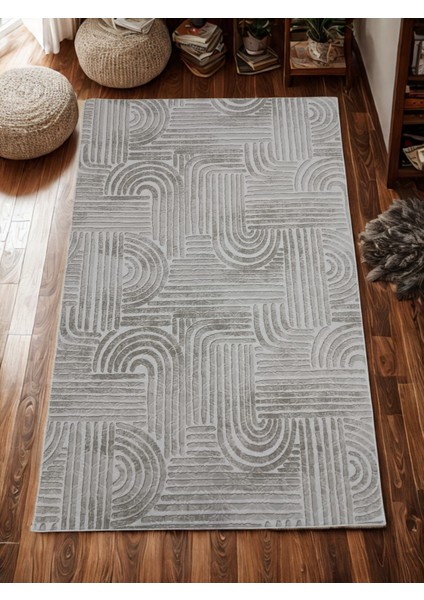 Elit Osso Krem Vizon Kabartmalı Kaymaz Taban Yıkanabilir Kesme Yolluk Halı