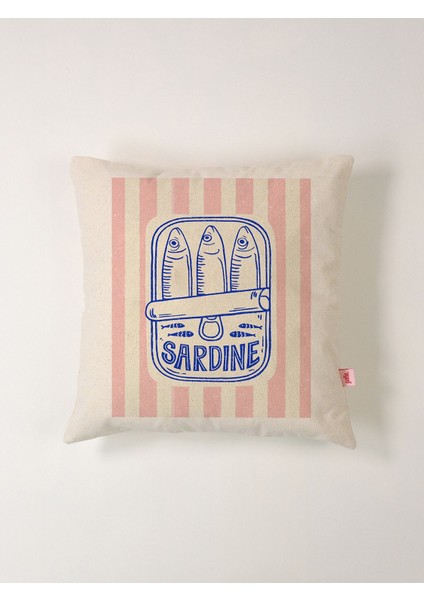 Sardıne Pembe Çizgili Yıkanmış Keten Kırlent Kılıfı (45X45 Cm)