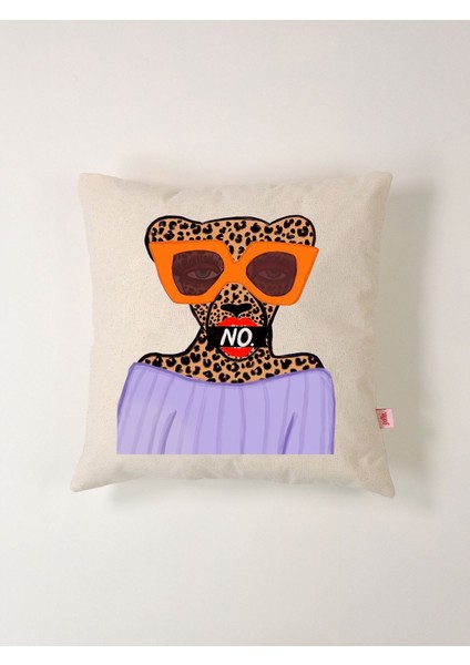 No Attitude Kaplan Illüstrasyonlu Kırlent Kılıfı (45X45 Cm)