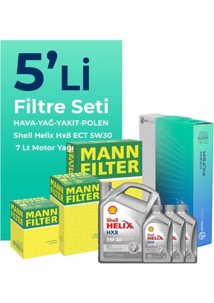 MANN FORD Transit Custom 2.2 Dizel Filtre Bakım Seti Shell Motor Yağlı (2012-2019) 5 Li