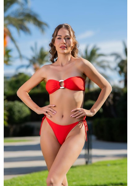 Kadın Straplez Kırmızı Bikini Takım C2T2N1O52-1