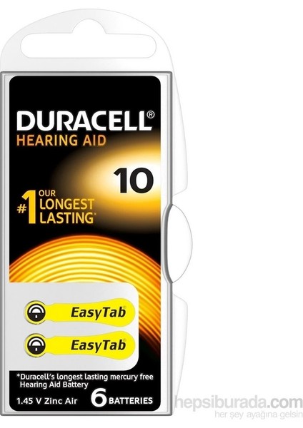 Duracell 10 Numara 6 Lı Işitme Cihazı Pili