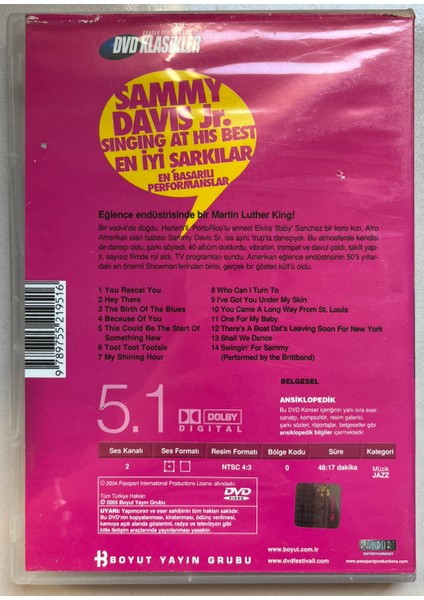 Sammy Davis En Iyi Şarkılar DVD (Orjnal Dönem Baskı Dvd)