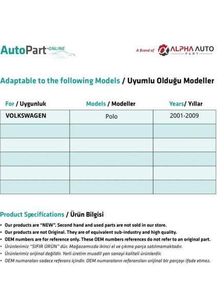 Volkswagen Polo Yeni Model için Sol Cam Kriko Makarası fiyatları