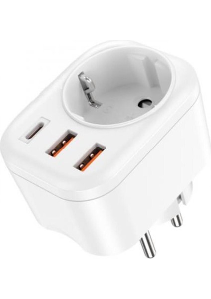 Akım Korumalı 4000W 1x Type C, 2x USB Qc3.0, 1x 240V Priz Girişli Mega Hızlı Şarj Adaptörü