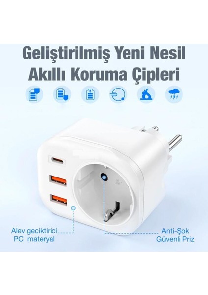 Akım Korumalı 4000W 1x Type C, 2x USB Qc3.0, 1x 240V Priz Girişli Mega Hızlı Şarj Adaptörü modelleri