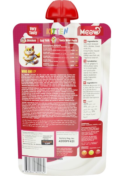 Taze Tavuklu&yumurta Sarılı Keçi Sütlü Yavru Kedi Et Ezmesi 90GR*12 fiyatları