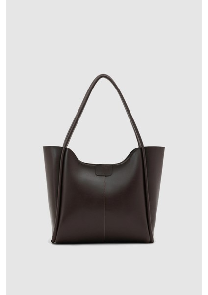 Zovin Fermuarlı Büyük Boy Omuz, Kol ve El Çantası Acı Kahve