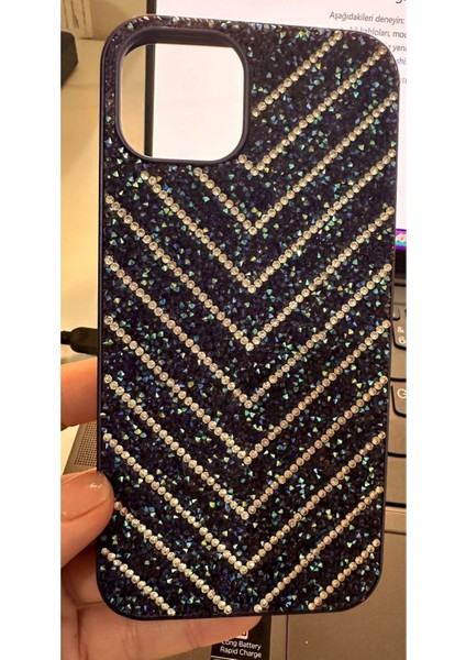IPHONE 14 Lacivert ve Beyaz Taşlı Kılıf