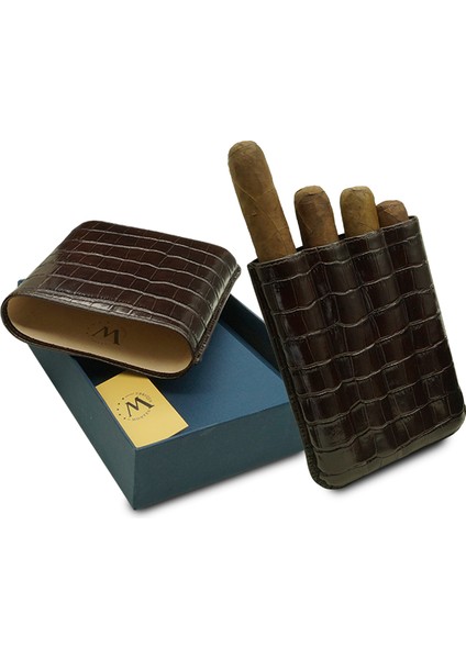 Gerçek Deri El Yapımı 60 Ring Krokodil Tabaco Dörtlü Puro Kılıfı modelleri