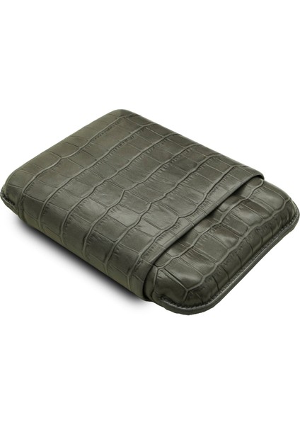 Gerçek Deri El Yapımı 60 Ring Krokodil Ceniza Dörtlü Puro Kılıfı