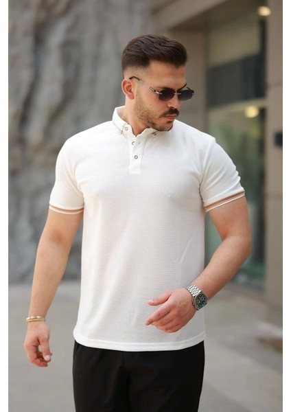 Erkek Düğmeli Yaka Waffle Kumaş Kısa Kollu Tişört