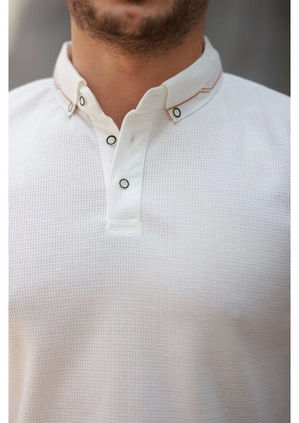 Erkek Düğmeli Yaka Waffle Kumaş Kısa Kollu Tişört modelleri