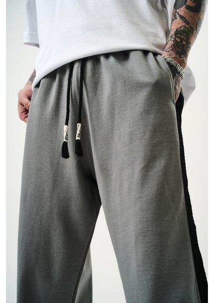 Erkek Tek Şerit Detaylı Interlok Baggy Eşofman Altı Füme indirimleri