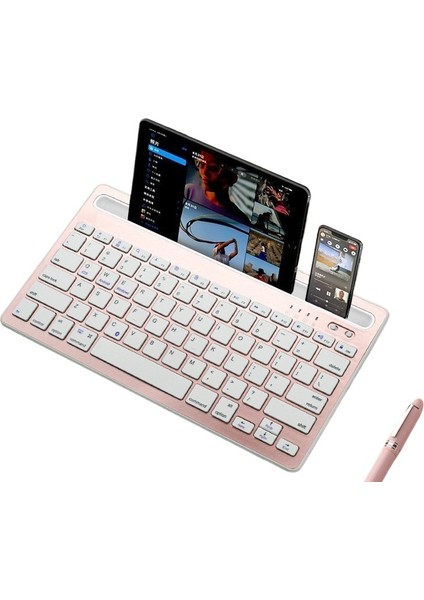 Kart Yuvalı Bluetooth Çift Kanallı Kablosuz Taşınabilir Destek Klavyesi (Yurt Dışından)