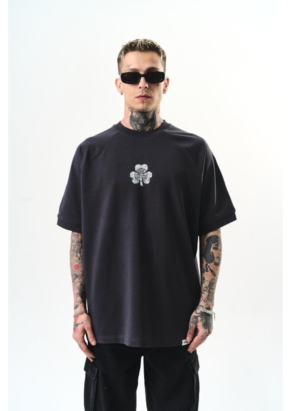 Erkek Unlucky Baskılı Oversize T-Shirt Füme fiyatları