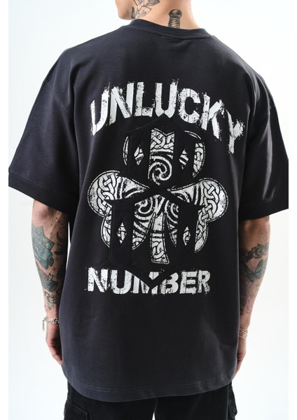 Erkek Unlucky Baskılı Oversize T-Shirt Füme fırsatları