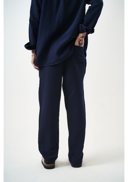 Erkek Müslin Baggy Pantolon Lacivert fırsatları