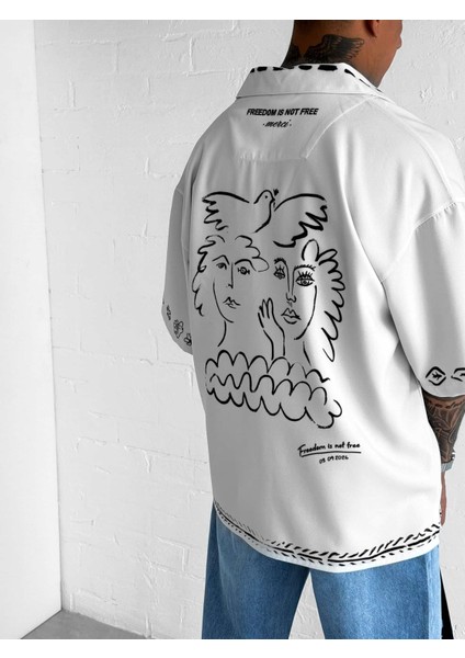 Erkek Desenli Süper Oversize Gömlek Ekru fiyatları