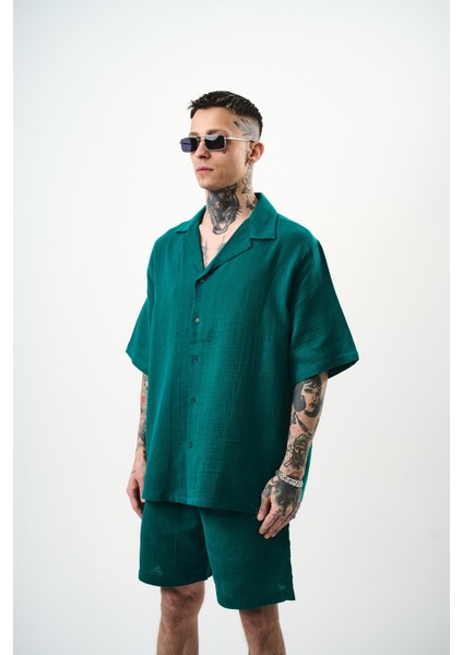 Erkek Kısa Kol Oversize Müslin Gömlek Çağla fiyatları
