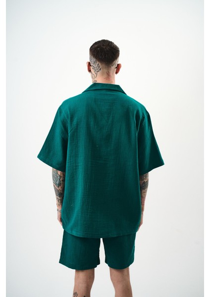 Erkek Kısa Kol Oversize Müslin Gömlek Çağla modelleri